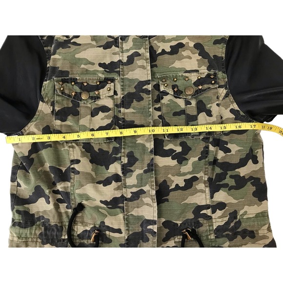 Blanc Noir Camo Anorak Utility Jacket Full Zip Black Faux Leather Sleeves Small - Picture 13 of 14